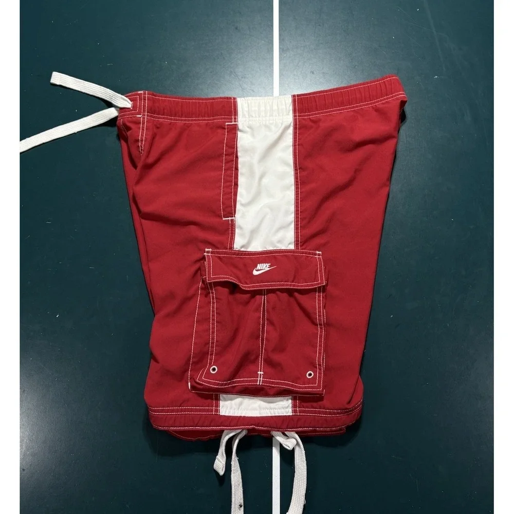 Vintage Y2K Nike Red Swim‎ Trunks Cargo Board Shorts Men's Medium Retro Baggy